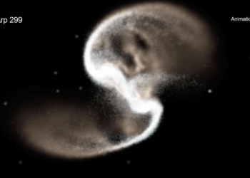 Астрофизики создали анимацию сливающихся вместе галактик Arp 299